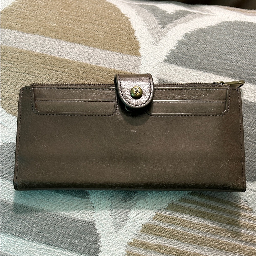 HOBO Olive Brown Leather Snap Wallet with Card Slots